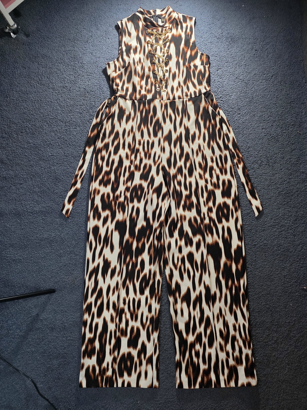 BOLD elements Leopard-Print Lace-Up Sleeveless Jumpsuit in Brown & Black